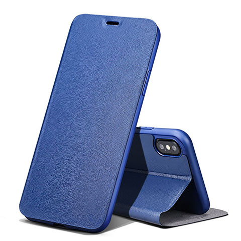 Etui Portefeuille Livre Cuir pour Apple iPhone Xs Max Bleu