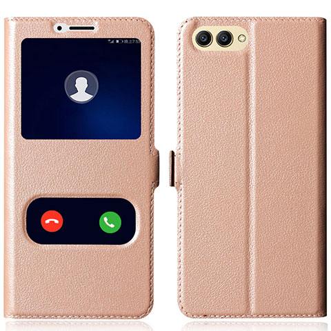 Etui Portefeuille Livre Cuir pour Huawei Honor V10 Or Rose