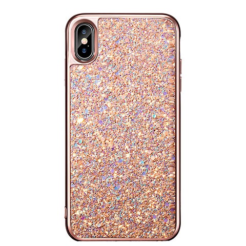 Etui Silicone Bling Bling Souple Couleur Unie pour Apple iPhone X Or Rose