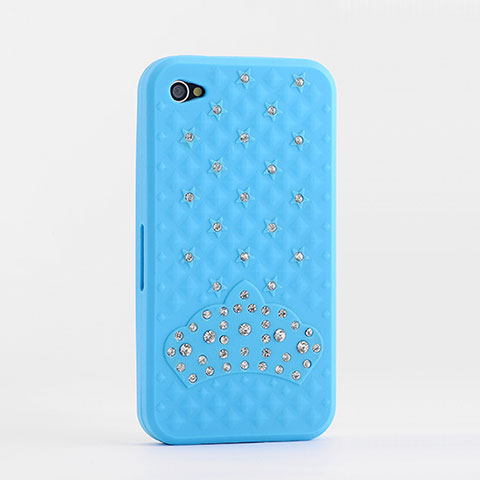 Etui Silicone Souple Strass Diamant Bling pour Apple iPhone 4S Bleu Ciel