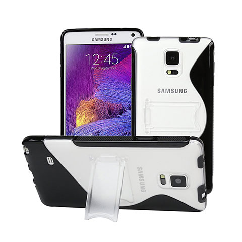 Etui TPU Transparente Vague S-Line avec Bequille pour Samsung Galaxy Note 4 SM-N910F Noir