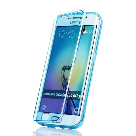 Etui Transparente Integrale Silicone Souple Avant et Arriere pour Samsung Galaxy S6 Edge SM-G925 Bleu