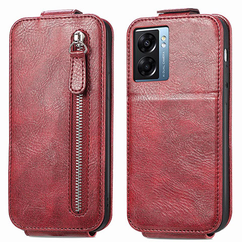 Housse Clapet Portefeuille Cuir pour Oppo A57 5G Rouge