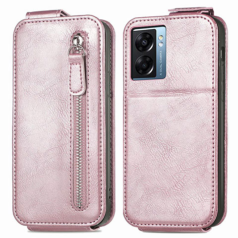 Housse Clapet Portefeuille Cuir pour Oppo A77 5G Or Rose