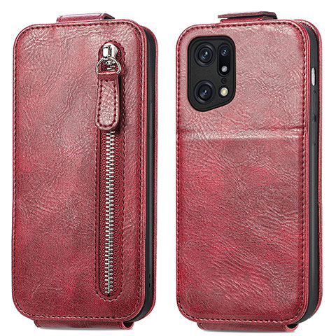 Housse Clapet Portefeuille Cuir pour Oppo Find X5 Pro 5G Rouge