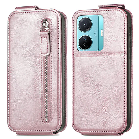 Housse Clapet Portefeuille Cuir pour Vivo T1 5G Or Rose