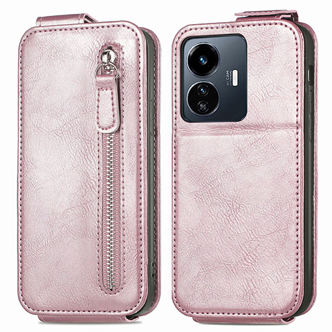 Housse Clapet Portefeuille Cuir pour Vivo Y77e 5G Or Rose