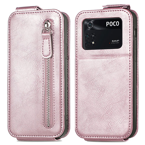 Housse Clapet Portefeuille Cuir pour Xiaomi Poco M4 Pro 4G Or Rose