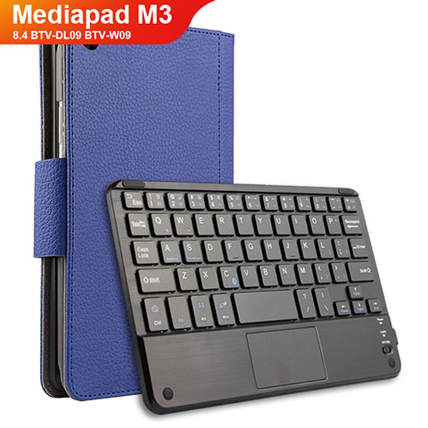 Housse Clapet Portefeuille Livre Cuir avec Clavier pour Huawei Mediapad M3 8.4 BTV-DL09 BTV-W09 Bleu