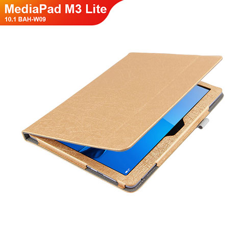 Housse Clapet Portefeuille Livre Cuir L01 pour Huawei MediaPad M3 Lite 10.1 BAH-W09 Or