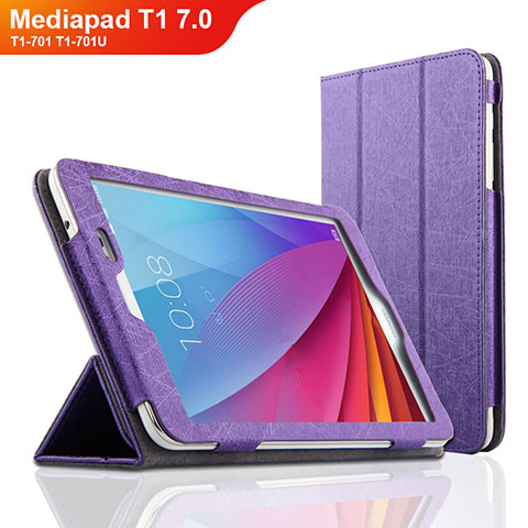 Housse Clapet Portefeuille Livre Cuir L01 pour Huawei Mediapad T1 7.0 T1-701 T1-701U Violet