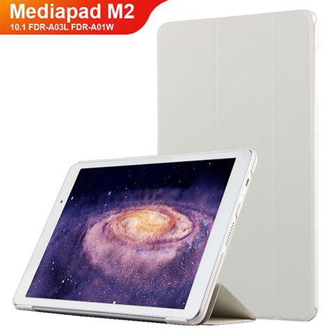 Housse Clapet Portefeuille Livre Cuir L02 pour Huawei MediaPad M2 10.1 FDR-A03L FDR-A01W Blanc