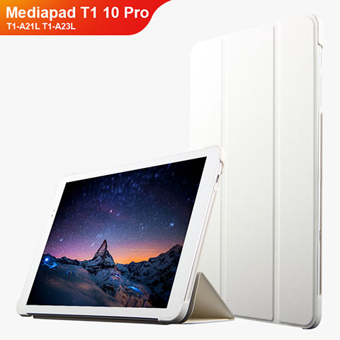 Housse Clapet Portefeuille Livre Cuir L02 pour Huawei Mediapad T1 10 Pro T1-A21L T1-A23L Blanc