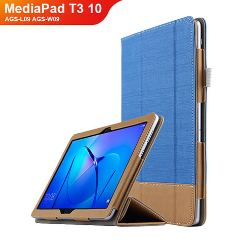 Housse Clapet Portefeuille Livre Cuir L06 pour Huawei MediaPad T3 10 AGS-L09 AGS-W09 Bleu