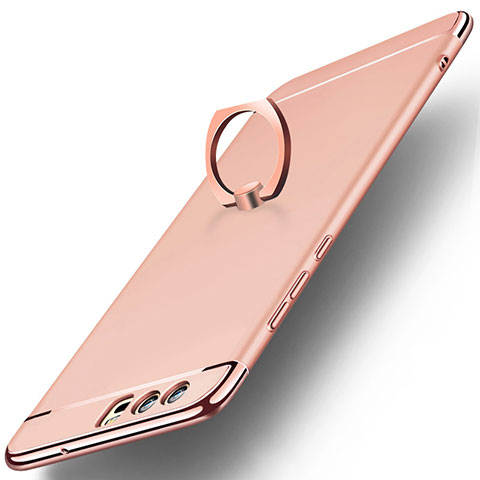 Housse Contour Luxe Metal et Plastique avec Support Bague Anneau A01 pour Huawei P10 Or Rose