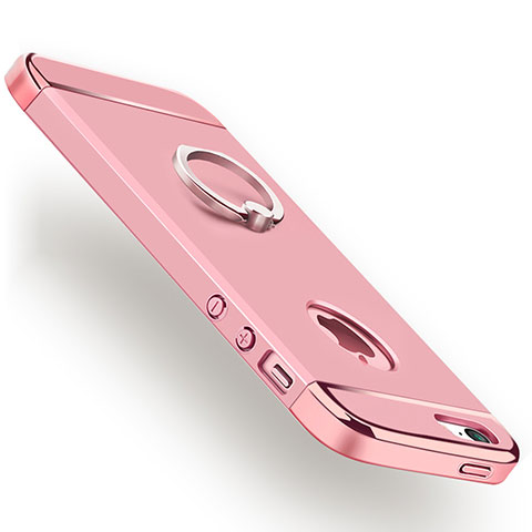 Housse Contour Luxe Metal et Plastique avec Support Bague Anneau pour Apple iPhone 5 Or Rose