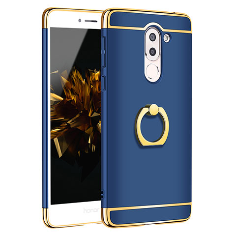 Housse Contour Luxe Metal et Plastique avec Support Bague Anneau pour Huawei Honor 6X Pro Bleu