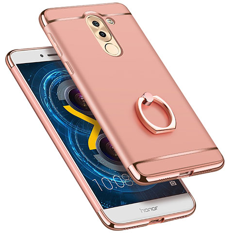 Housse Contour Luxe Metal et Plastique avec Support Bague Anneau pour Huawei Honor 6X Pro Or Rose