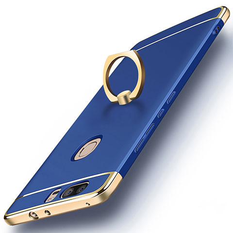 Housse Contour Luxe Metal et Plastique avec Support Bague Anneau pour Huawei Honor V8 Bleu