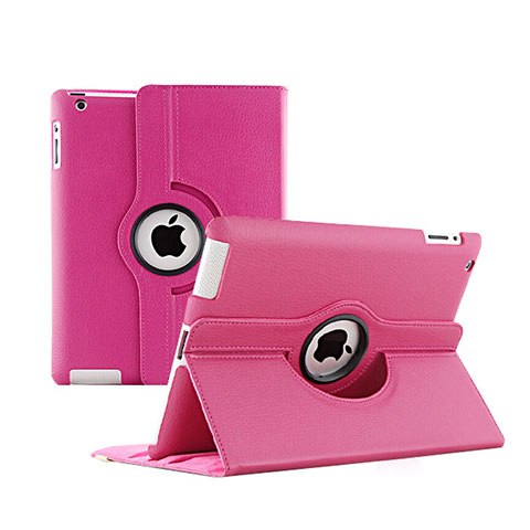 Housse Portefeuille Cuir Rotatif pour Apple iPad 2 Rose Rouge