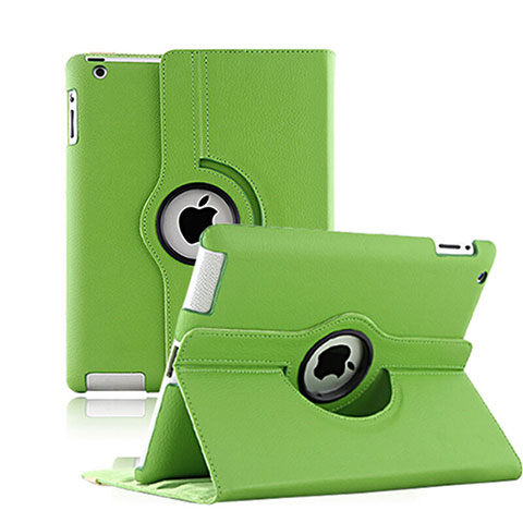 Housse Portefeuille Cuir Rotatif pour Apple iPad 3 Vert