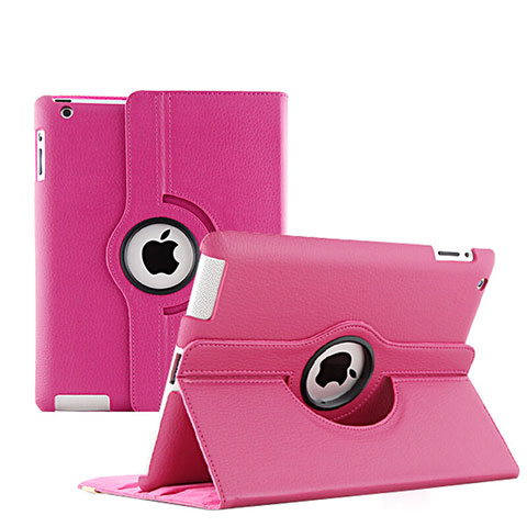 Housse Portefeuille Cuir Rotatif pour Apple iPad 4 Rose Rouge