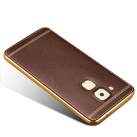 Housse Silicone Gel Motif Cuir pour Huawei G9 Plus Marron