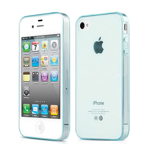 Housse Ultra Fine Silicone Souple Transparente pour Apple iPhone 4 Bleu Ciel