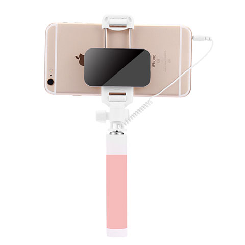 Perche de Selfie Filaire Baton de Selfie Cable Extensible de Poche Universel S07 Rose