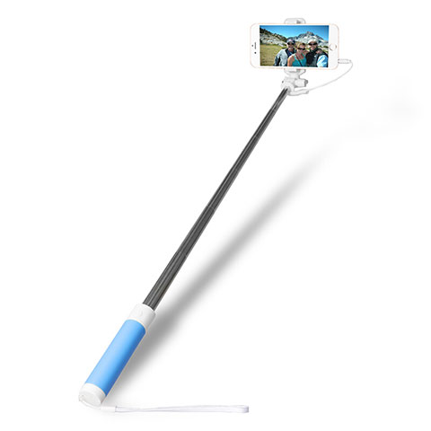 Perche de Selfie Filaire Baton de Selfie Cable Extensible de Poche Universel S10 Bleu Ciel