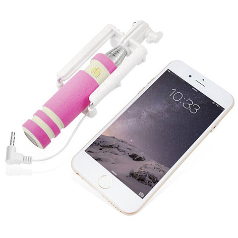 Perche de Selfie Filaire Baton de Selfie Cable Extensible de Poche Universel S18 Rose