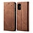 Coque Clapet Portefeuille Livre Tissu B01S pour Samsung Galaxy A51 4G Marron