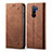 Coque Clapet Portefeuille Livre Tissu B01S pour Xiaomi Redmi 9 Prime India Marron