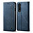 Coque Clapet Portefeuille Livre Tissu H01 pour Oppo Find X2 Pro Bleu