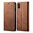 Coque Clapet Portefeuille Livre Tissu H01 pour Xiaomi Redmi 9i Marron