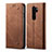 Coque Clapet Portefeuille Livre Tissu H01 pour Xiaomi Redmi Note 8 Pro Marron