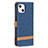 Coque Clapet Portefeuille Livre Tissu pour Apple iPhone 13 Bleu Royal Petit