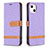 Coque Clapet Portefeuille Livre Tissu pour Apple iPhone 15 Plus Violet