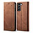 Coque Clapet Portefeuille Livre Tissu pour Samsung Galaxy S22 Plus 5G Marron