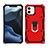 Coque Contour Silicone et Plastique Housse Etui Mat avec Aimant Magnetique Support A01 pour Apple iPhone 12 Mini Rouge