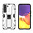 Coque Contour Silicone et Plastique Housse Etui Mat avec Aimant Magnetique Support A03 pour Samsung Galaxy S21 5G Blanc