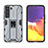 Coque Contour Silicone et Plastique Housse Etui Mat avec Aimant Magnetique Support A03 pour Samsung Galaxy S21 5G Gris