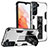 Coque Contour Silicone et Plastique Housse Etui Mat avec Aimant Magnetique Support A04 pour Samsung Galaxy S21 5G Blanc