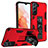 Coque Contour Silicone et Plastique Housse Etui Mat avec Aimant Magnetique Support A04 pour Samsung Galaxy S21 5G Rouge