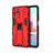 Coque Contour Silicone et Plastique Housse Etui Mat avec Aimant Magnetique Support KC2 pour Xiaomi Redmi Note 10 4G Rouge