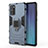 Coque Contour Silicone et Plastique Housse Etui Mat avec Aimant Magnetique Support N01 pour Samsung Galaxy Note 20 5G Bleu