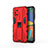 Coque Contour Silicone et Plastique Housse Etui Mat avec Aimant Magnetique Support pour Samsung Galaxy F52 5G Rouge