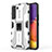 Coque Contour Silicone et Plastique Housse Etui Mat avec Aimant Magnetique Support pour Samsung Galaxy S21 Plus 5G Blanc