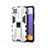 Coque Contour Silicone et Plastique Housse Etui Mat avec Aimant Magnetique Support T03 pour Samsung Galaxy F42 5G Blanc