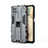 Coque Contour Silicone et Plastique Housse Etui Mat avec Aimant Magnetique Support T04 pour Samsung Galaxy A12 5G Gris